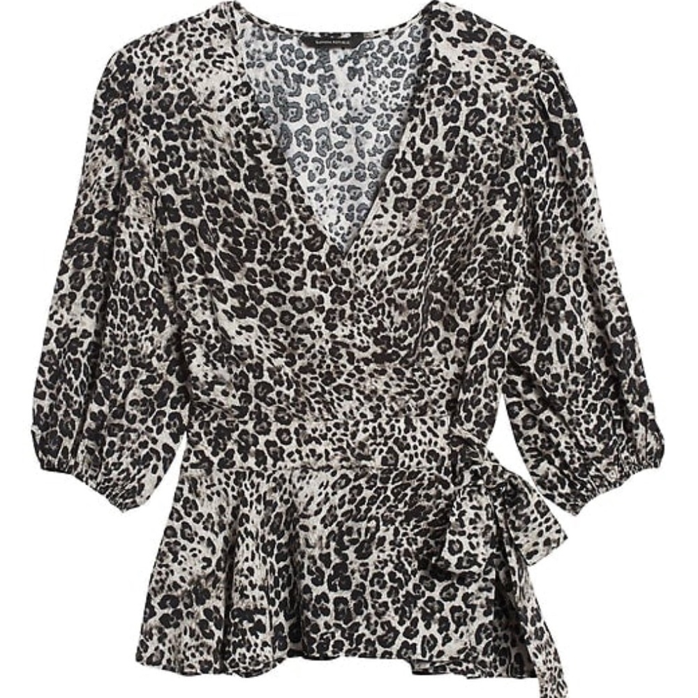 Banana Republic - XXS Petite - Peplum Wrap Top in Leopard Print *NWT*
